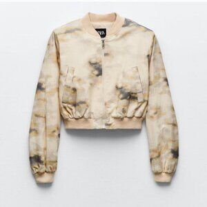 ZARA Crop Camo Bomber Jacket Full Zip Women's Medium Urban Military Streetwear
